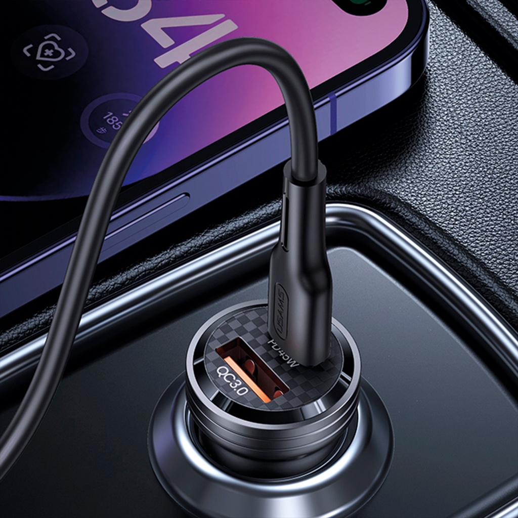 Cargador para Auto Rápido USB + Tipo C Negro 45w (US-CC175 C35)