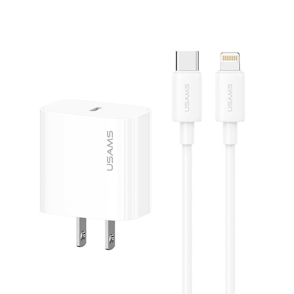 Kit Cargador Pared Ultra Rápido PD 20W + Cable Lightning a Tipo C 30w Blanco (CC228 + SJ712)