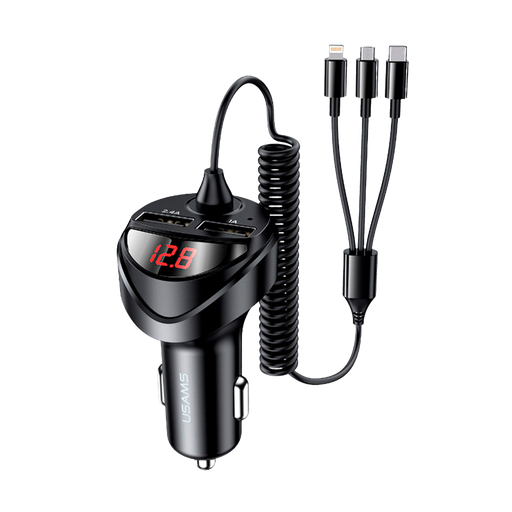 Cargador para Auto USB Dual + Cable 3 en 1 Negro 17w (US-CC119 C22)