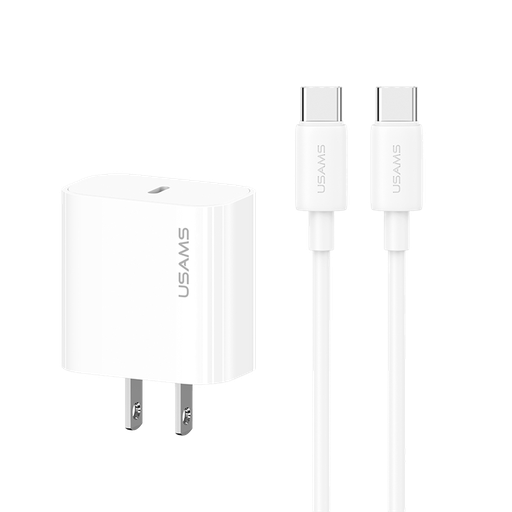 Kit Cargador Pared Ultra Rápido PD 20W + Cable Tipo C a Tipo C 60w Blanco (CC228 + SJ711)